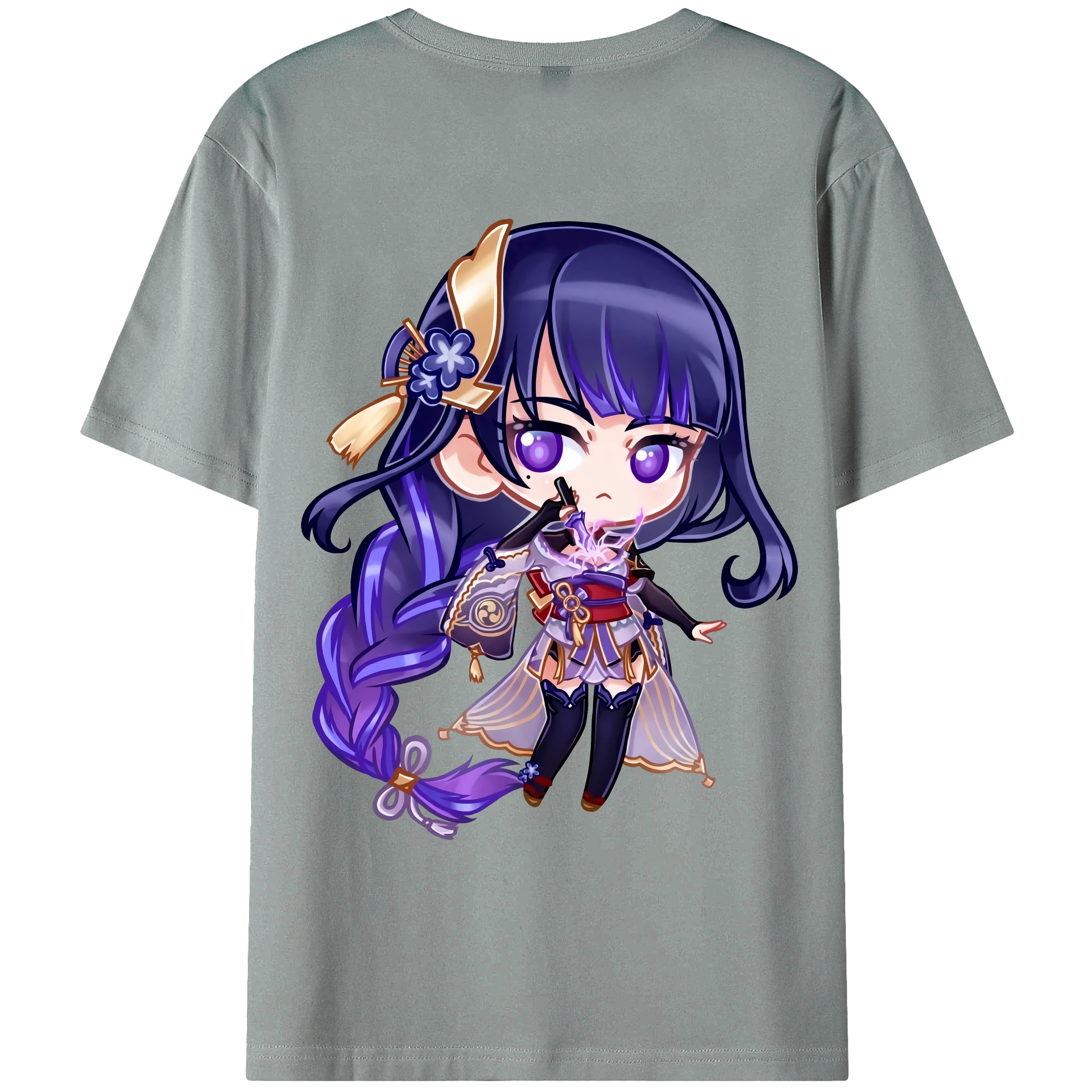 げんし神 雷電将軍 らいでんしょうぐん genshin Raiden Shogun 綿100％ メンズ半袖Tシャツ（バックプリント） 通気性